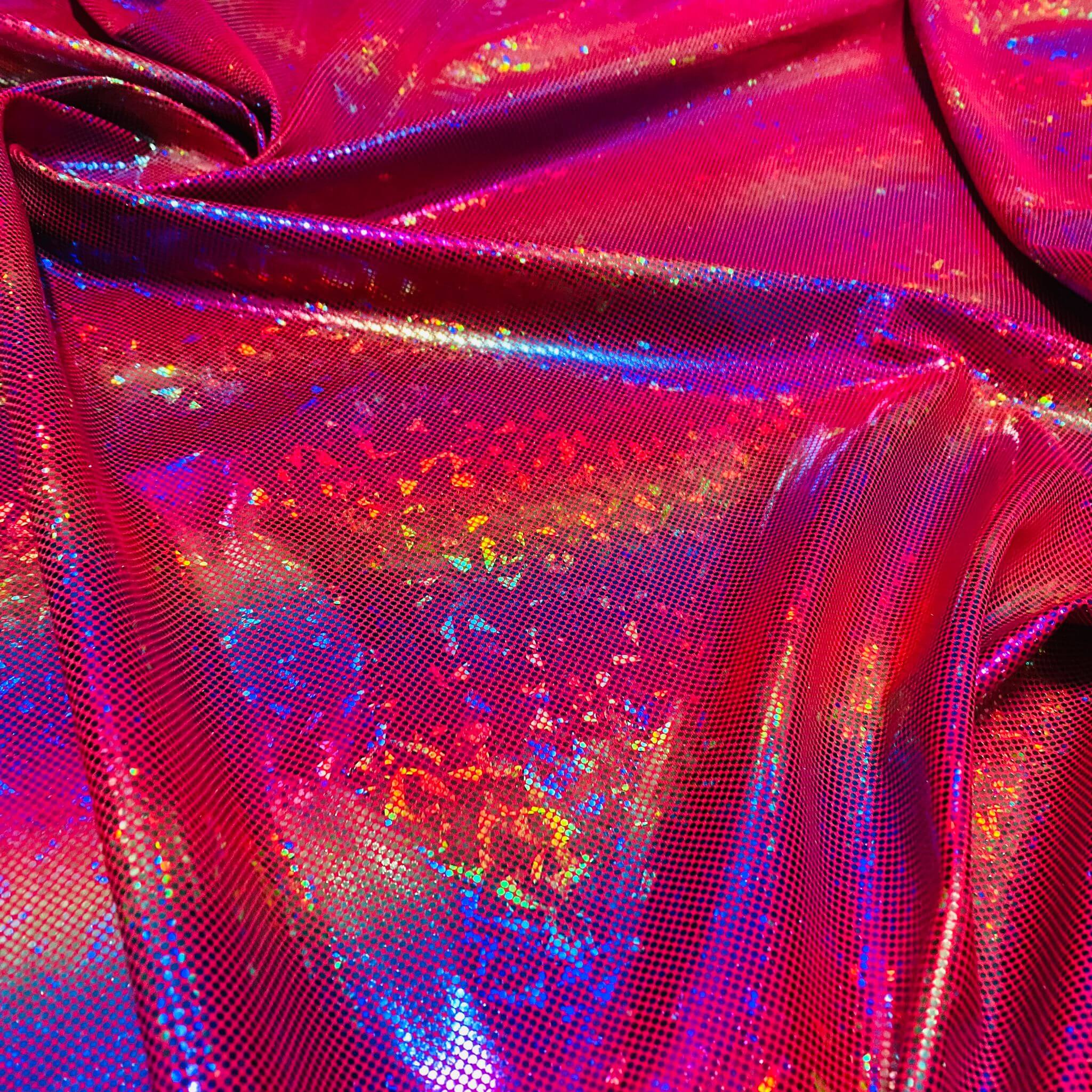 Vibrant Red Broken Glass Hologram Nylon Lycra Spandex Fabric 4 Way Stretch  By The Yard for swimwear dancewear sportwear dress (242-4) Spandex Fabric