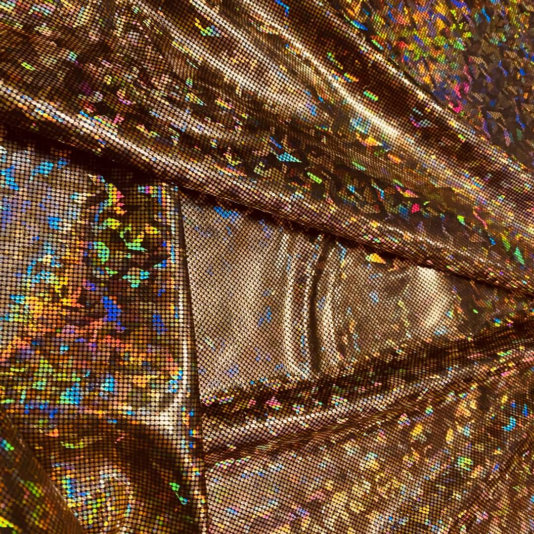 Hologram Foil Spandex Fabric Gold, by the yard