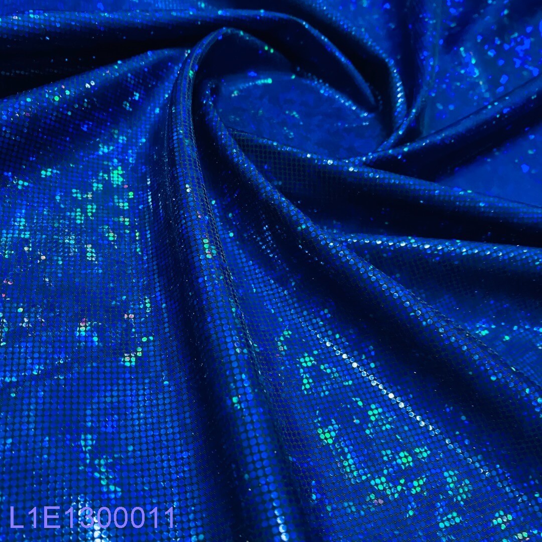 Vibrant Blue Broken Glass Hologram Black Background Nylon Lycra Spandex ...