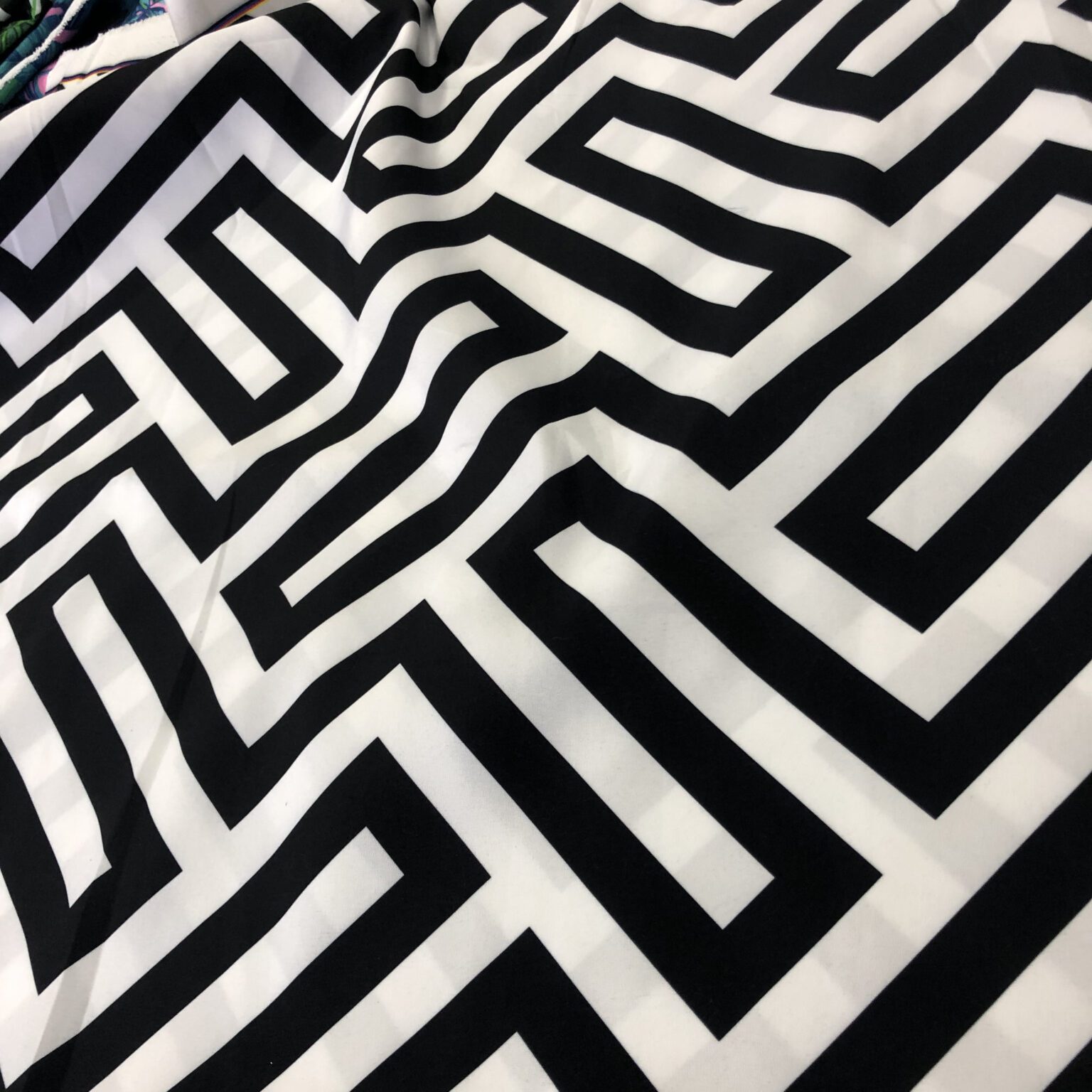 White and Black Geometric Maze Print Shorts & Swim Trunks Fabric