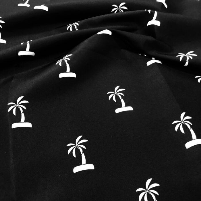 White Palm Tree and Black Background Print Shorts & Swim Trunks Fabric