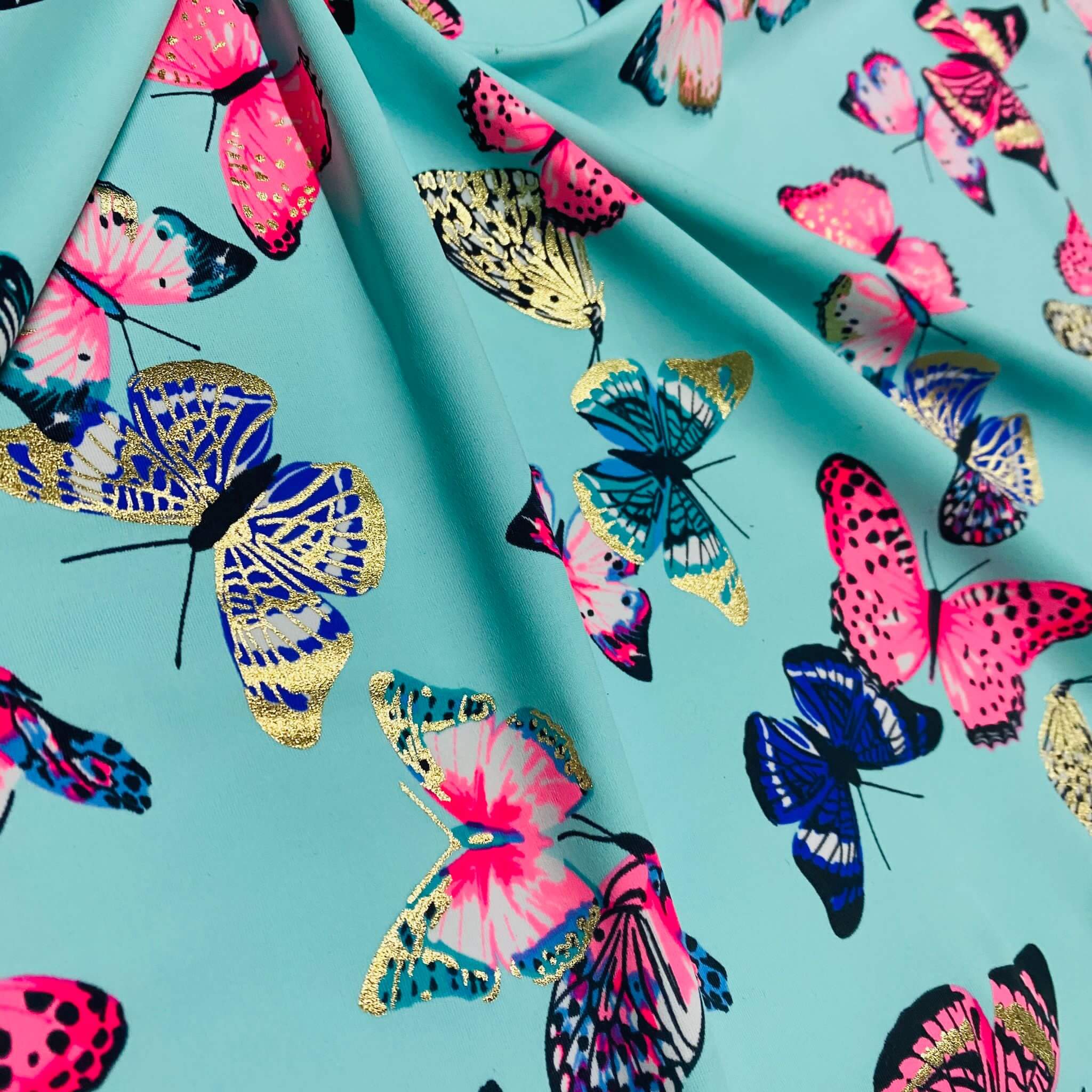Butterfly colors and blue background print Nylon Lycra Spandex Fabric 4 ...