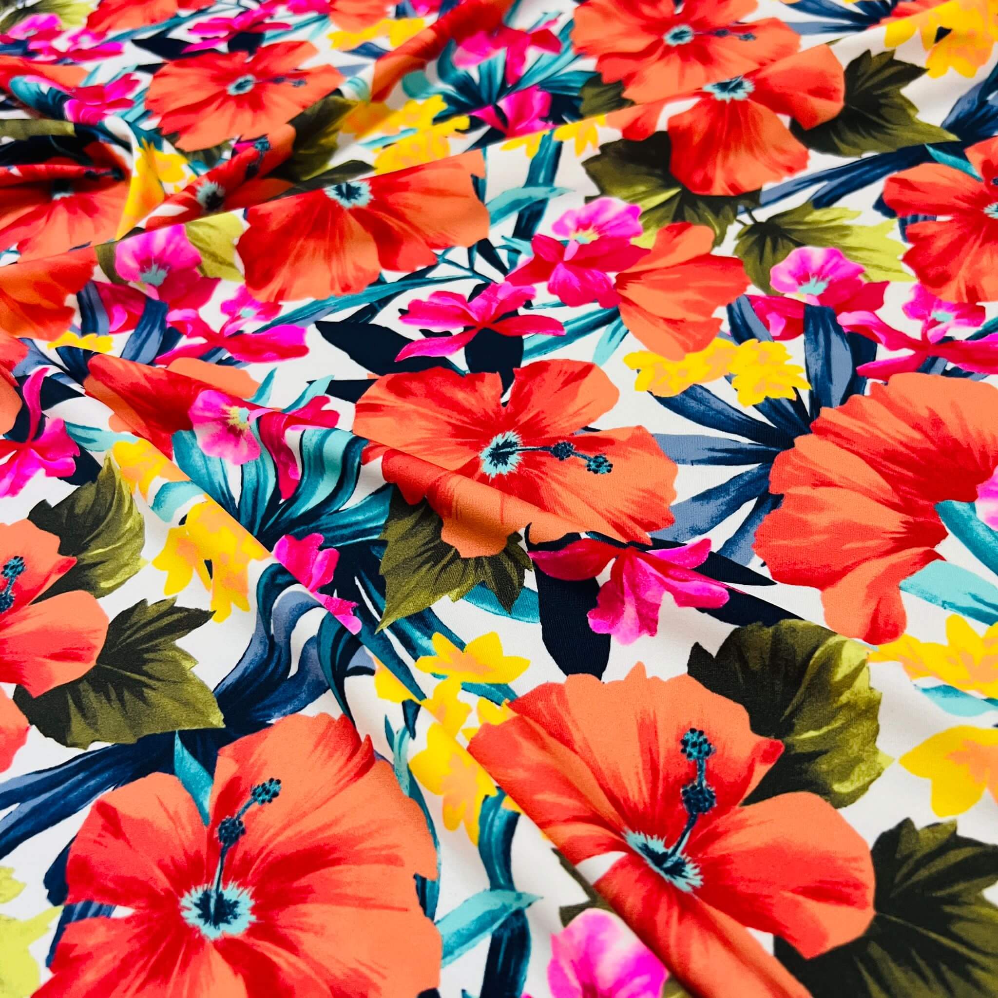 Floral Print Nylon Lycra Spandex Fabric 4 Way Stretch by Yard (242