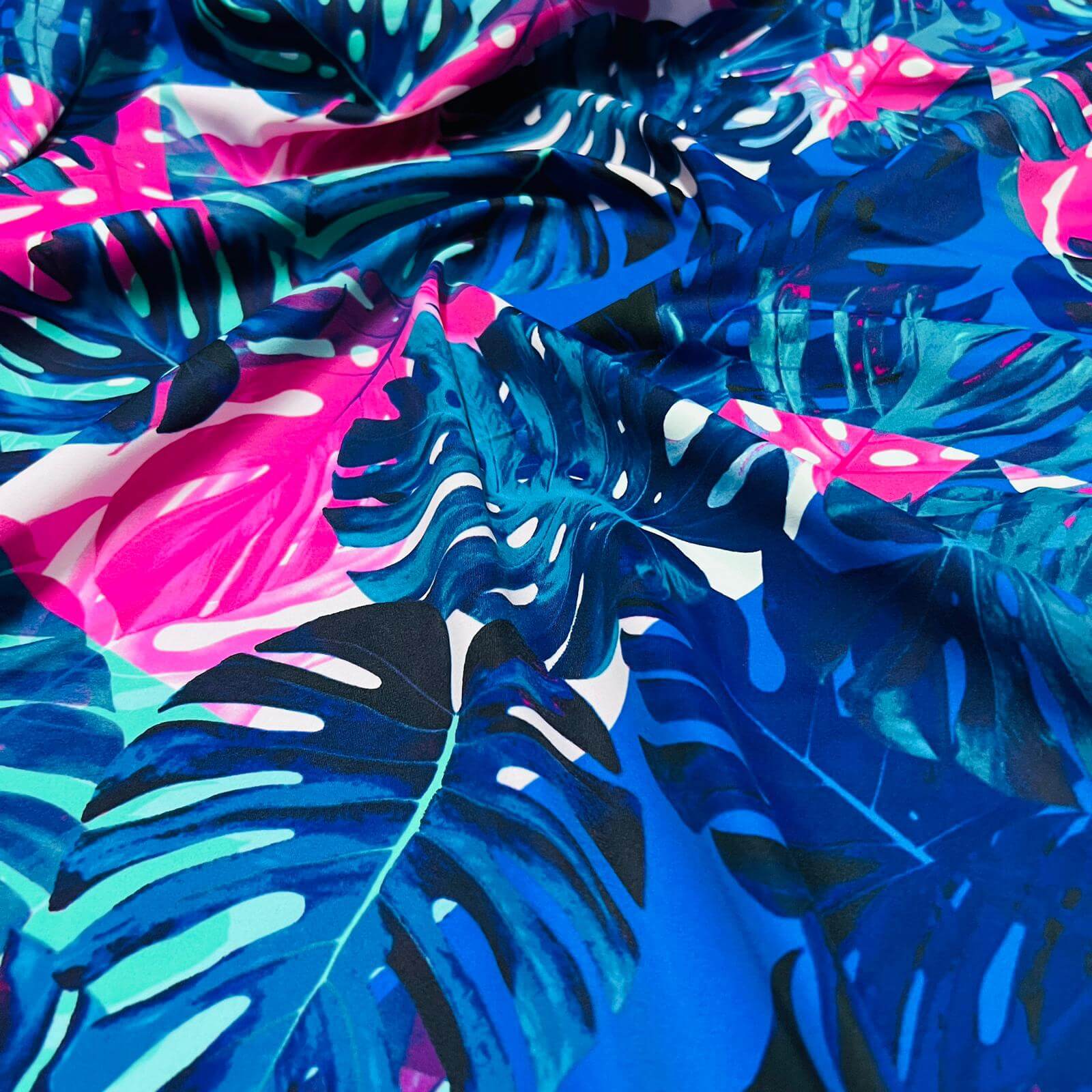 Blue Leaves Print Nylon Lycra Spandex Fabric 4 Way Strech by Yard for ...