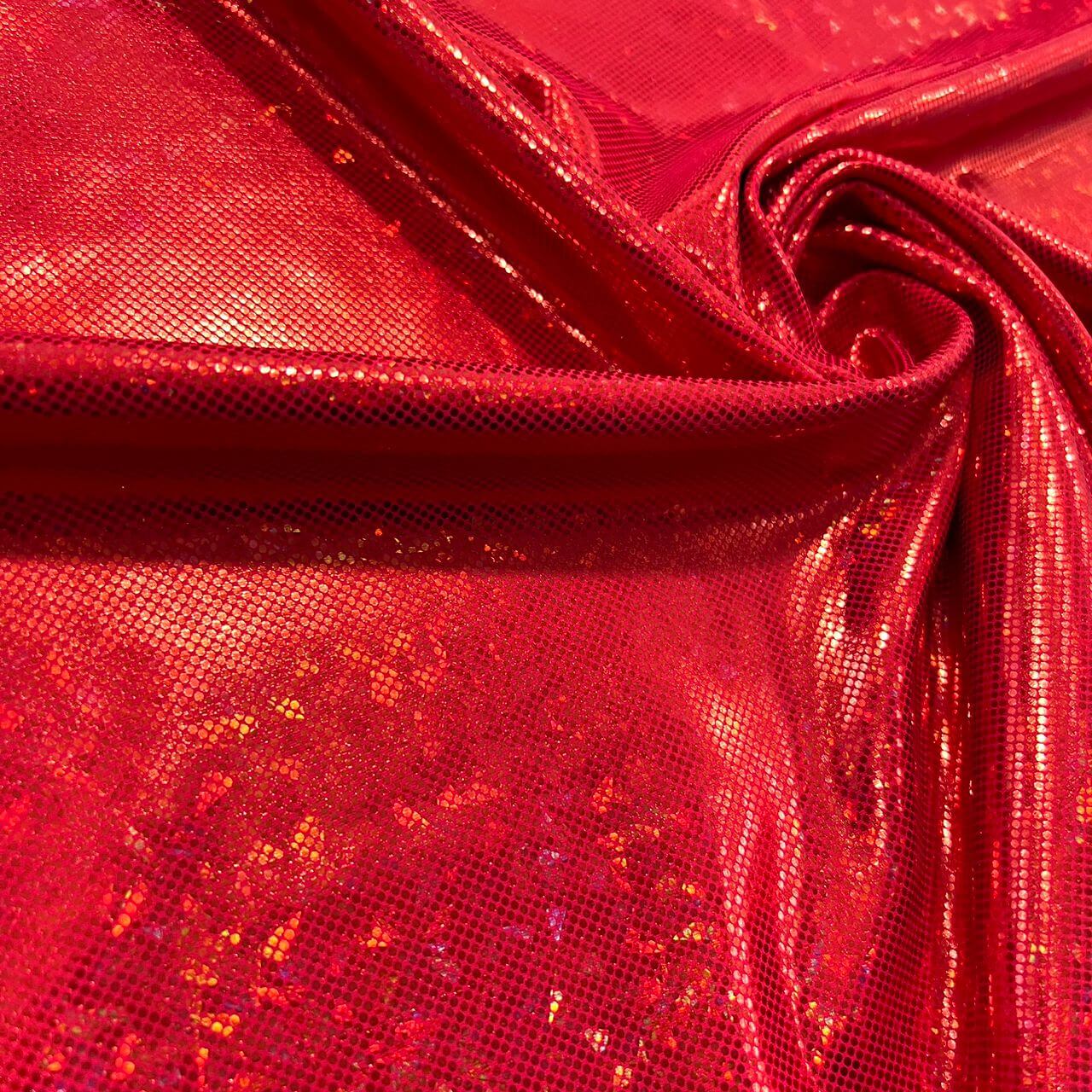 Vibrant Red Broken Glass Hologram Nylon Lycra Spandex Fabric 4 Way