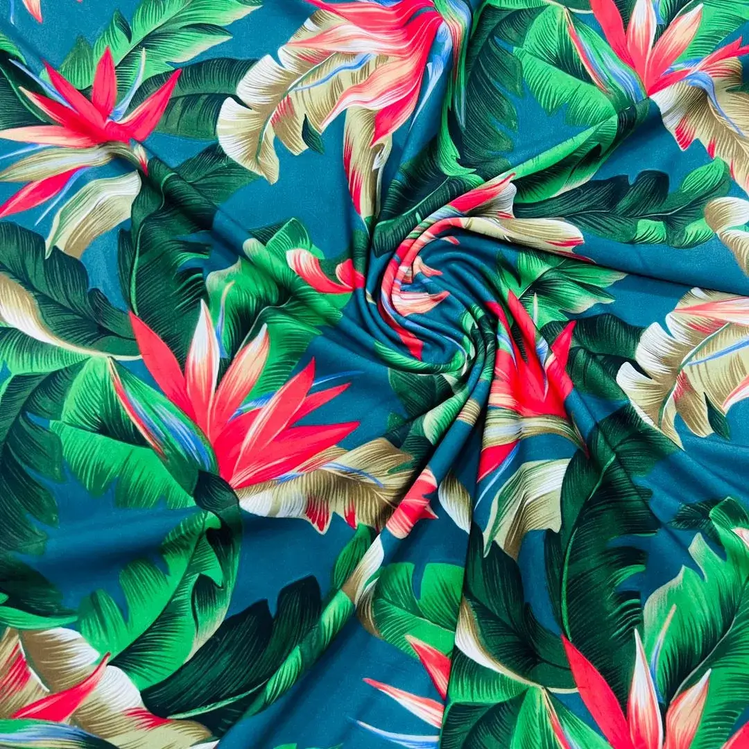 Stretch Colorful Cayenne Garden print Spandex Fabric by The Yard for  Swimwear