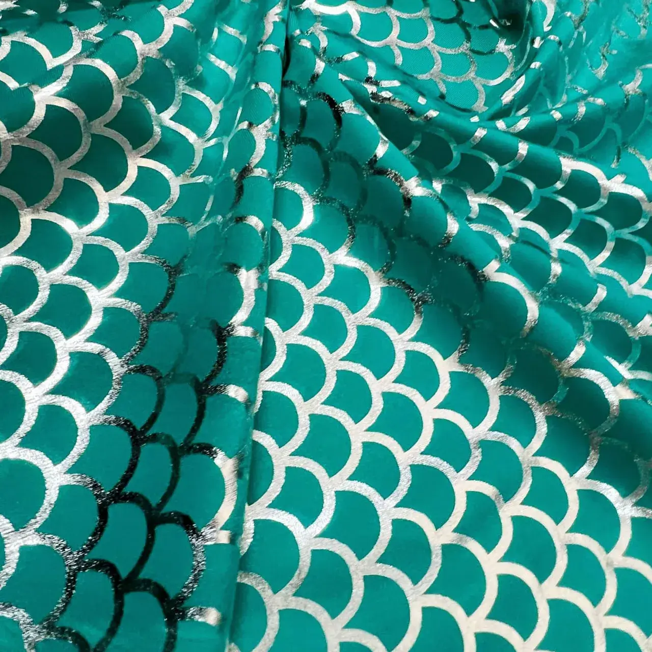 Aquamarine Scales Metallic Print Nylon Spandex Fabric 4 Way