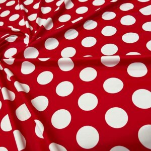 Vintage Red & White Big Polka Dots print Nylon Lycra Spandex Fabric 4 Way Stretch By Yard for swimwear dancewear gymwear sportwear dress (159-7)(40)