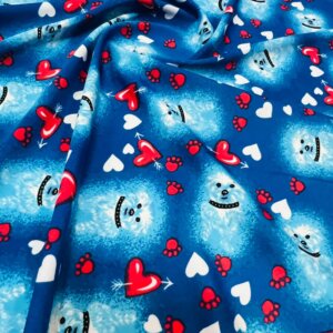Dogs and Hearts with Blue Background print Nylon Nylon Lycra Spandex Fabric 4 Way Stretch By Yard for swimwear dancewear gymwear sportwear dress