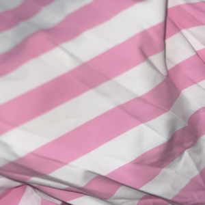 Barbie Pink and White Stripes print Nylon Spandex Fabric 4 Way Stretch for swimwear dancewear gymwear sportwear dress skirt