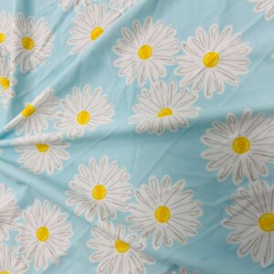 Daisies with Blue Background Print Nylon Lycra Spandex Fabric 4 Way Strech by Yard for swimwear dancewear dress gymwear (204-11)(23)