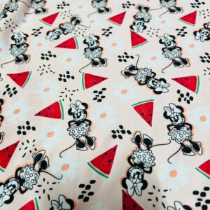 Minnie Mouse with Watermelon print Nylon Nylon Lycra Spandex Fabric 4 Way Stretch By Yard for swimwear dancewear gymwear sportwear dress (204-3)(40)