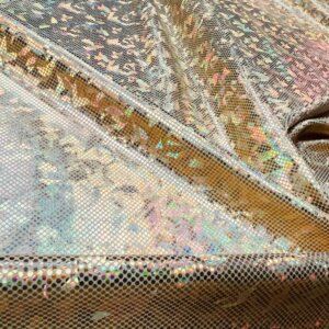 Vibrant Golden Broken GlassHologram Metallic Foil Nylon Lycra Spandex Fabric 4 Way Stretch By Yard for swimwear dancewear gymwear sportwear dress (115-3)(40)