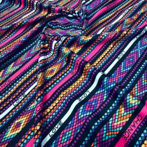 Ethnic Love Neon Purple Print Nylon Lycra Spandex Fabric 4 Way Stretch By Yard for swimwear dancewear gymwear sportwear dress