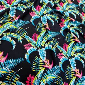 Neon Blue Palms print Nylon Spandex Fabric 4 Way Strech by Yard for swimwear dancewear dress gymwear