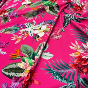 Flowers with Hot Pink Background print Nylon Spandex Fabric 4 Way Strech by Yard for swimwear dancewear dress gymwear