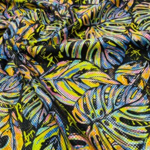 Retro Art Leaves Green and Blue print Nylon Spandex Fabric 4 Way Strech by Yard for swimwear dancewear dress gymwear (40)