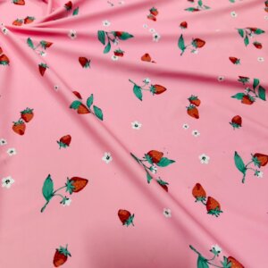 Strawberries with Pink Background print Nylon Lycra Spandex Fabric 4 Way Stretch By Yard(40)
