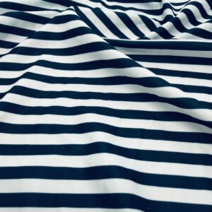 Navy Blue and White Stripes Print Nylon Spandex Fabric 4 Way Stretch By Yard for swimwear dancewear gymwear sportwear dress skirt (28) (159-3)