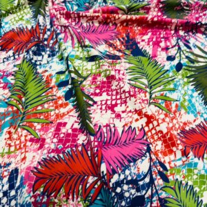 Multicolor Neon Leaves print Nylon Spandex Fabric 4 Way Strech by Yard for swimwear dancewear dress gymwear (205-4)(17)