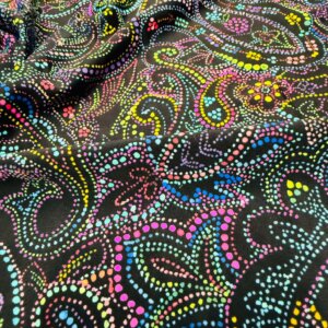 Multicolor Paisley with Black Background Print Nylon Spandex Fabric 4 Way Stretch for swimwear dancewear gymwear sportwear dress skirt