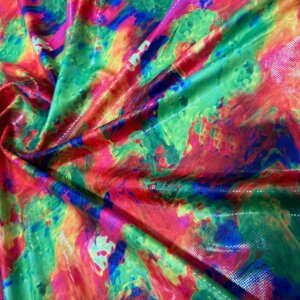 Abstract Art Colored Tie dye print Nylon Spandex Fabric 4 Way Stretch By Yard for swimwear dancewear gymwear sportwear (40) (159-7)