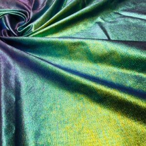 Gradient Green Metallic Foil Nylon Lycra Spandex Fabric 4 Way Stretch By The Yard for swimwear dancewear sportwear dress