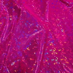 Vibrant Fuchsia Hologram Broken Glass Metallic Foil Nylon Lycra Spandex Fabric 4 Way Stretch By The Yard for swimwear dancewear sportwear dress (40) (159-2)